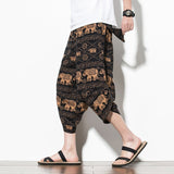 Summer Cotton Harem Pants Men Casual Hip Hop Trousers Drawstring Cross Bloomers Calf-Length Pants Joggers Streetwear