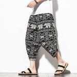 Summer Cotton Harem Pants Men Casual Hip Hop Trousers Drawstring Cross Bloomers Calf-Length Pants Joggers Streetwear