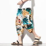 Summer Cotton Harem Pants Men Casual Hip Hop Trousers Drawstring Cross Bloomers Calf-Length Pants Joggers Streetwear