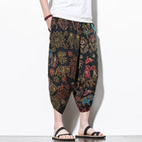 Summer Cotton Harem Pants Men Casual Hip Hop Trousers Drawstring Cross Bloomers Calf-Length Pants Joggers Streetwear