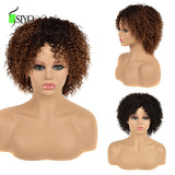 Siyo 100% Human Hair Wigs for Black Women 1b/27 Ombre Short Curly Brazilian Remy Human hair Full Wig with Hair Bangs Afro Curl