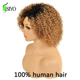 Siyo 100% Human Hair Wigs for Black Women 1b/27 Ombre Short Curly Brazilian Remy Human hair Full Wig with Hair Bangs Afro Curl