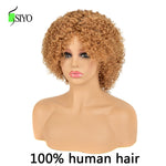 Siyo 100% Human Hair Wigs for Black Women 1b/27 Ombre Short Curly Brazilian Remy Human hair Full Wig with Hair Bangs Afro Curl