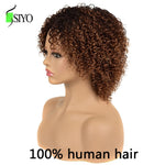 Siyo 100% Human Hair Wigs for Black Women 1b/27 Ombre Short Curly Brazilian Remy Human hair Full Wig with Hair Bangs Afro Curl