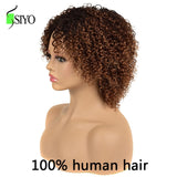 Siyo 100% Human Hair Wigs for Black Women 1b/27 Ombre Short Curly Brazilian Remy Human hair Full Wig with Hair Bangs Afro Curl