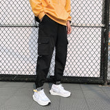 Men's Side Pockets Cargo Harem Pants 2020 Ribbons Black Hip Hop Casual Male Joggers Trousers Fashion Casual Streetwear Pants