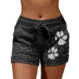 New Summer Drawstring Paw Print Shorts Female Elastic High Waist Loose Shorts Women Fashion Soft Beach Casual Sport Short