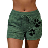 New Summer Drawstring Paw Print Shorts Female Elastic High Waist Loose Shorts Women Fashion Soft Beach Casual Sport Short