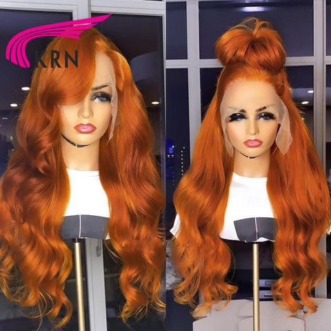 Ginger Orange Pure Color 13X6 Lace Front Human Hair Wigs Body Wave Remy 26Inch Long Middle Part Lace Wig For Women Pre Plucked