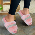 2020 Women Summer Outdoor Fur Slippers Bling Pink White Flat Sandals Plush Fashion Casual Shoes Home Slippres Comfortable Shoes