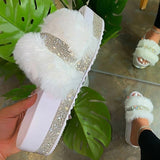 2020 Women Summer Outdoor Fur Slippers Bling Pink White Flat Sandals Plush Fashion Casual Shoes Home Slippres Comfortable Shoes