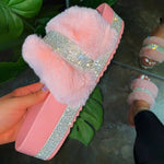 2020 Women Summer Outdoor Fur Slippers Bling Pink White Flat Sandals Plush Fashion Casual Shoes Home Slippres Comfortable Shoes