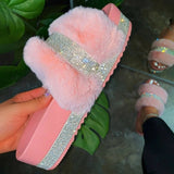 2020 Women Summer Outdoor Fur Slippers Bling Pink White Flat Sandals Plush Fashion Casual Shoes Home Slippres Comfortable Shoes