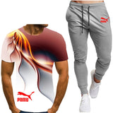 Summer men's hot new letter printing 3D T-shirt + cotton sports pants casual suit men's sports leisure fashion sports suit