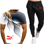 Summer men's hot new letter printing 3D T-shirt + cotton sports pants casual suit men's sports leisure fashion sports suit