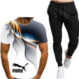 Summer men's hot new letter printing 3D T-shirt + cotton sports pants casual suit men's sports leisure fashion sports suit