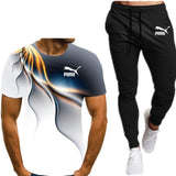 Summer men's hot new letter printing 3D T-shirt + cotton sports pants casual suit men's sports leisure fashion sports suit