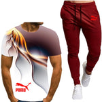 Summer men's hot new letter printing 3D T-shirt + cotton sports pants casual suit men's sports leisure fashion sports suit