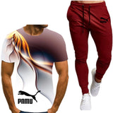 Summer men's hot new letter printing 3D T-shirt + cotton sports pants casual suit men's sports leisure fashion sports suit