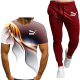 Summer men's hot new letter printing 3D T-shirt + cotton sports pants casual suit men's sports leisure fashion sports suit