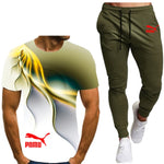 Summer men's hot new letter printing 3D T-shirt + cotton sports pants casual suit men's sports leisure fashion sports suit