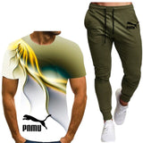 Summer men's hot new letter printing 3D T-shirt + cotton sports pants casual suit men's sports leisure fashion sports suit