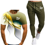 Summer men's hot new letter printing 3D T-shirt + cotton sports pants casual suit men's sports leisure fashion sports suit