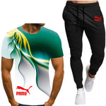 Summer men's hot new letter printing 3D T-shirt + cotton sports pants casual suit men's sports leisure fashion sports suit