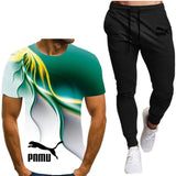 Summer men's hot new letter printing 3D T-shirt + cotton sports pants casual suit men's sports leisure fashion sports suit