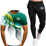 Summer men's hot new letter printing 3D T-shirt + cotton sports pants casual suit men's sports leisure fashion sports suit