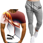 Summer men's hot new letter printing 3D T-shirt + cotton sports pants casual suit men's sports leisure fashion sports suit