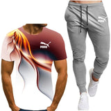 Summer men's hot new letter printing 3D T-shirt + cotton sports pants casual suit men's sports leisure fashion sports suit