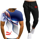 Summer men's hot new letter printing 3D T-shirt + cotton sports pants casual suit men's sports leisure fashion sports suit