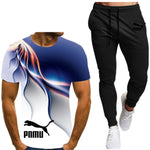 Summer men's hot new letter printing 3D T-shirt + cotton sports pants casual suit men's sports leisure fashion sports suit