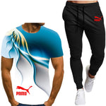 Summer men's hot new letter printing 3D T-shirt + cotton sports pants casual suit men's sports leisure fashion sports suit