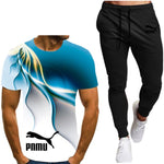 Summer men's hot new letter printing 3D T-shirt + cotton sports pants casual suit men's sports leisure fashion sports suit