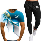 Summer men's hot new letter printing 3D T-shirt + cotton sports pants casual suit men's sports leisure fashion sports suit