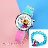 Colorful Flash Light Princess Elsa Watch for Girls Rubber Strap Cute Cartoon Children Kids Watches with Bracelet reloj infantil