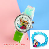 Colorful Flash Light Princess Elsa Watch for Girls Rubber Strap Cute Cartoon Children Kids Watches with Bracelet reloj infantil