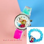 Colorful Flash Light Princess Elsa Watch for Girls Rubber Strap Cute Cartoon Children Kids Watches with Bracelet reloj infantil