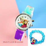 Colorful Flash Light Princess Elsa Watch for Girls Rubber Strap Cute Cartoon Children Kids Watches with Bracelet reloj infantil