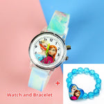 Colorful Flash Light Princess Elsa Watch for Girls Rubber Strap Cute Cartoon Children Kids Watches with Bracelet reloj infantil