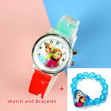 Colorful Flash Light Princess Elsa Watch for Girls Rubber Strap Cute Cartoon Children Kids Watches with Bracelet reloj infantil