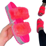 2020 Women Summer Outdoor Fur Slippers Bling Pink White Flat Sandals Plush Fashion Casual Shoes Home Slippres Comfortable Shoes