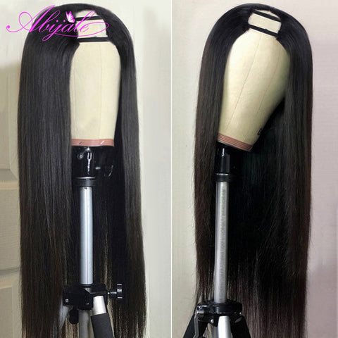 Abijale Straight U Part Wigs Human Hair Wigs Glueless Brazilian Silky Straight Wigs 150% for Women Hair Natural Color Remy